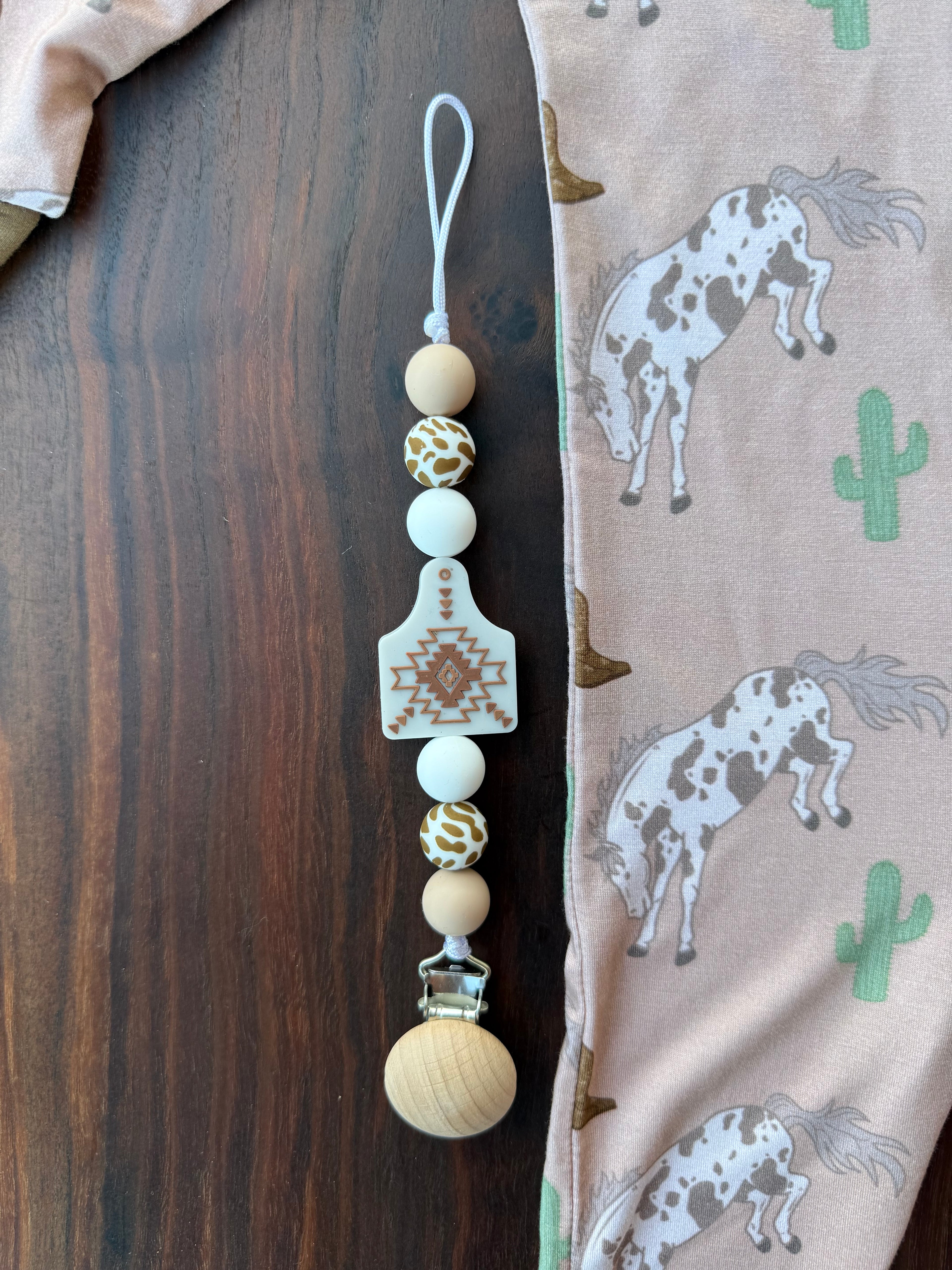 Cow Tag Pacifier Clip
